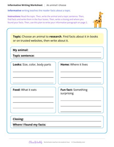 All About an Animal I Choose Informative Writing