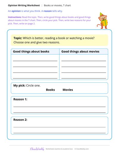 Books or Movies Opinion Writing