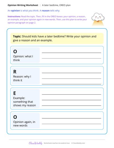Should Kids Have a Later Bedtime Opinion Writing