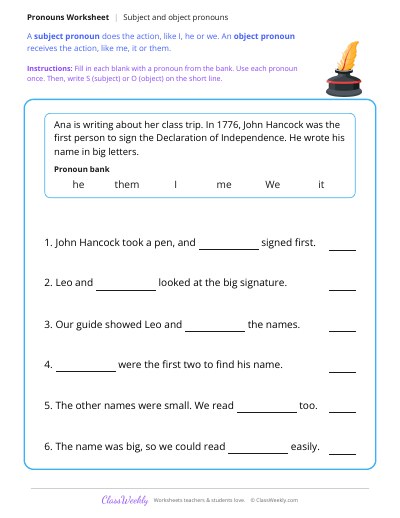 Subject and object pronouns