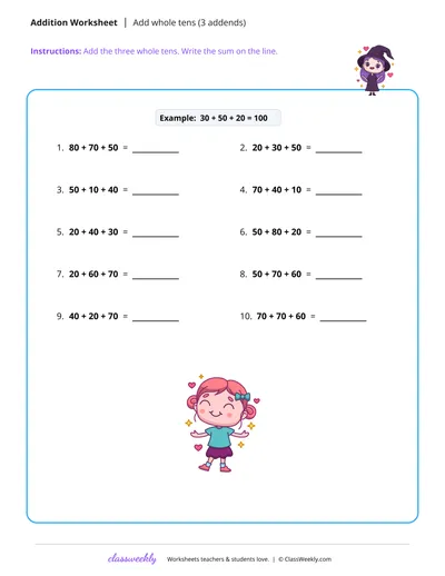 Add whole tens (3 addends)