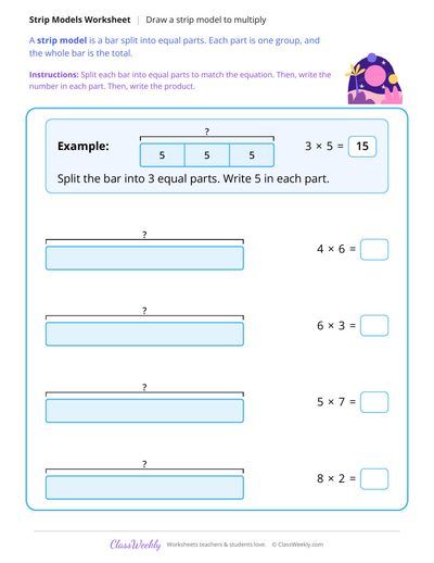 Draw a Tape Diagram to Multiply - Free 3rd Grade Worksheet
