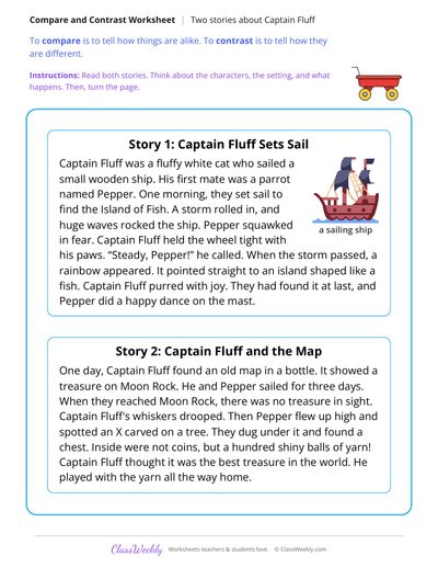 Compare Two Stories About Captain Fluff the Cat