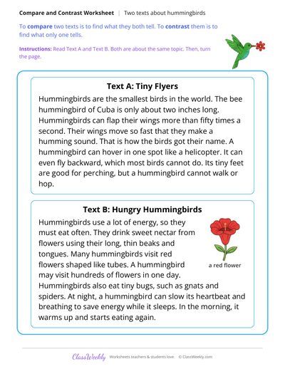Compare Two Texts About Hummingbirds