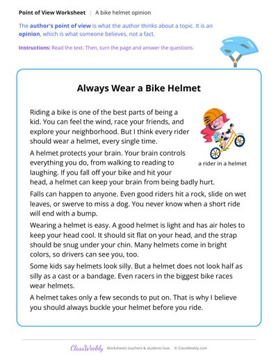 Author's Point of View in a Text About Bike Helmets