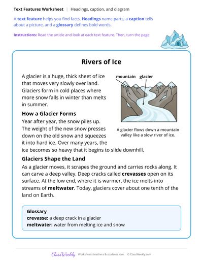 Text Features in an Article About Glaciers