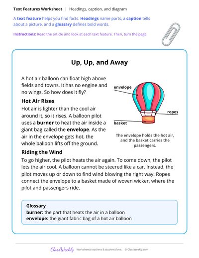 Text Features in an Article About Hot Air Balloons