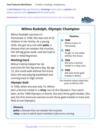 Text Features in an Article About Wilma Rudolph
