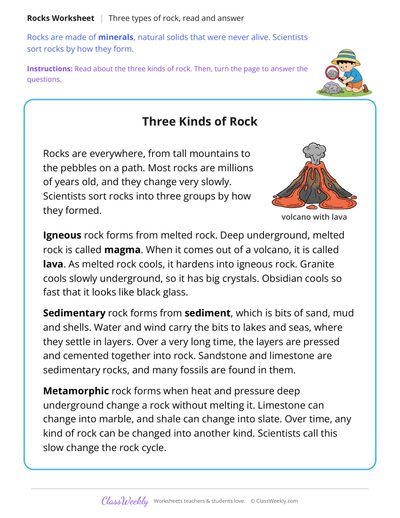 Three Types of Rock, Read and Answer