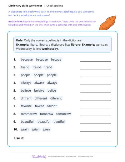 Use a Dictionary to Check Spelling, 3rd Grade