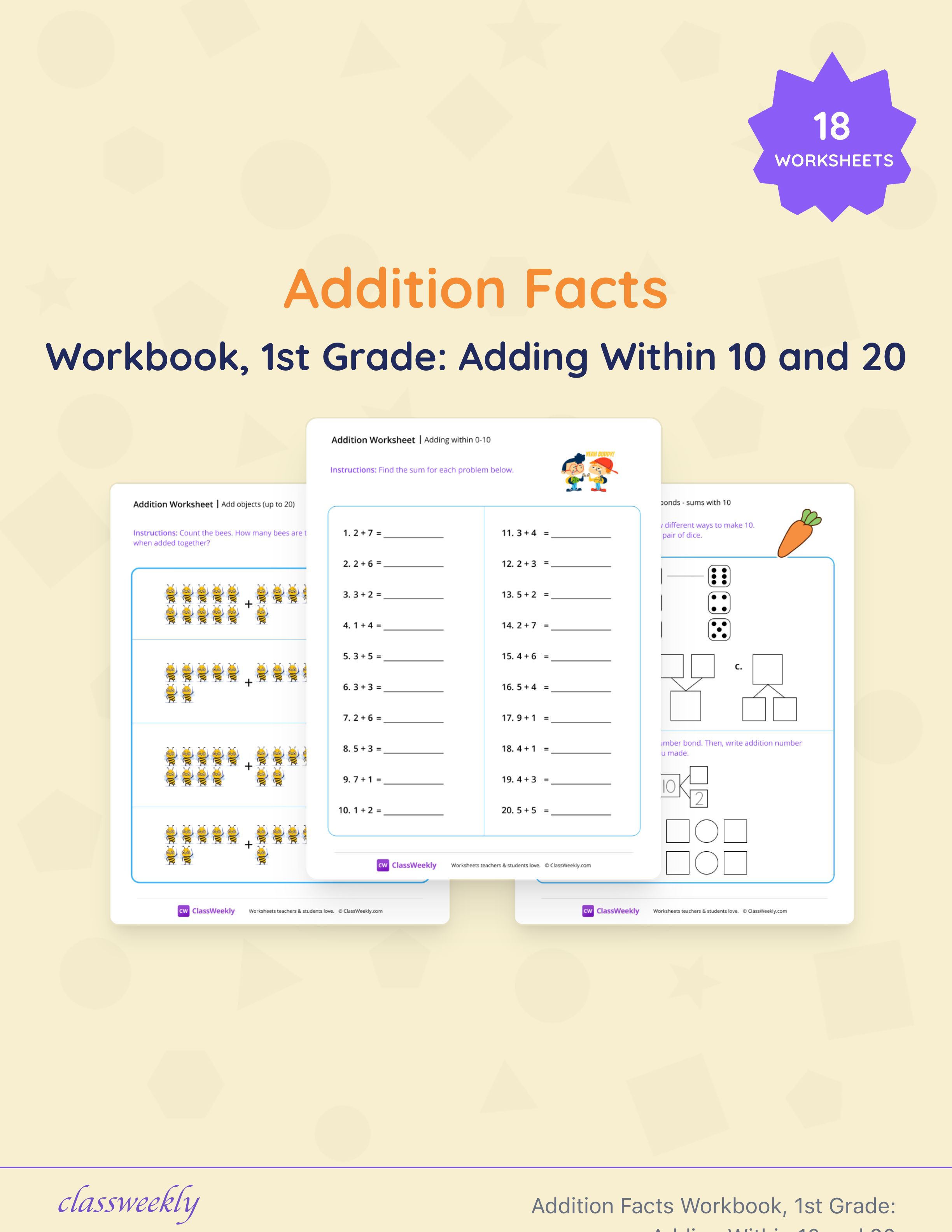 Addition Facts Workbook, 1st Grade: Adding Within 10 and 20 cover