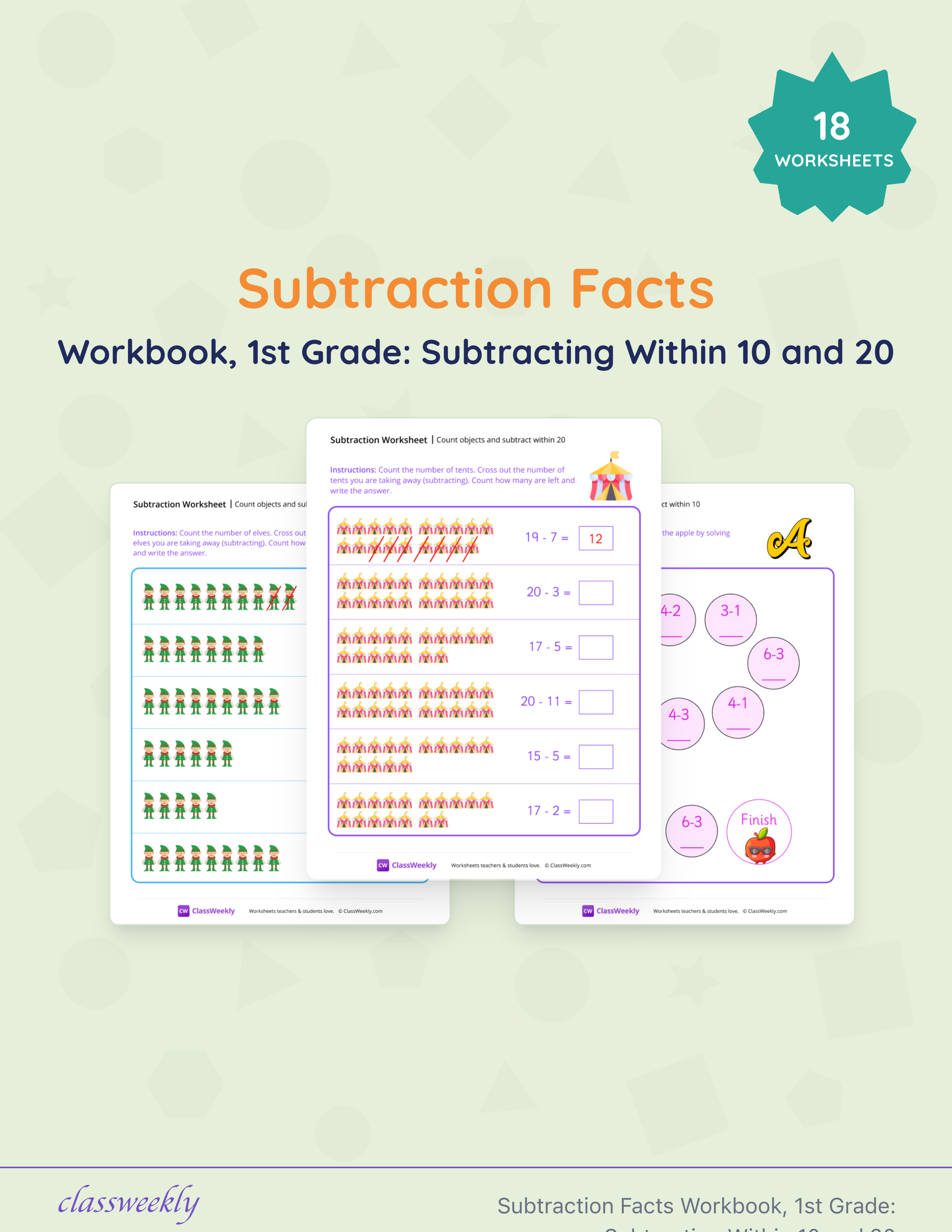Subtraction Facts Workbook, 1st Grade: Subtracting Within 10 and 20 cover