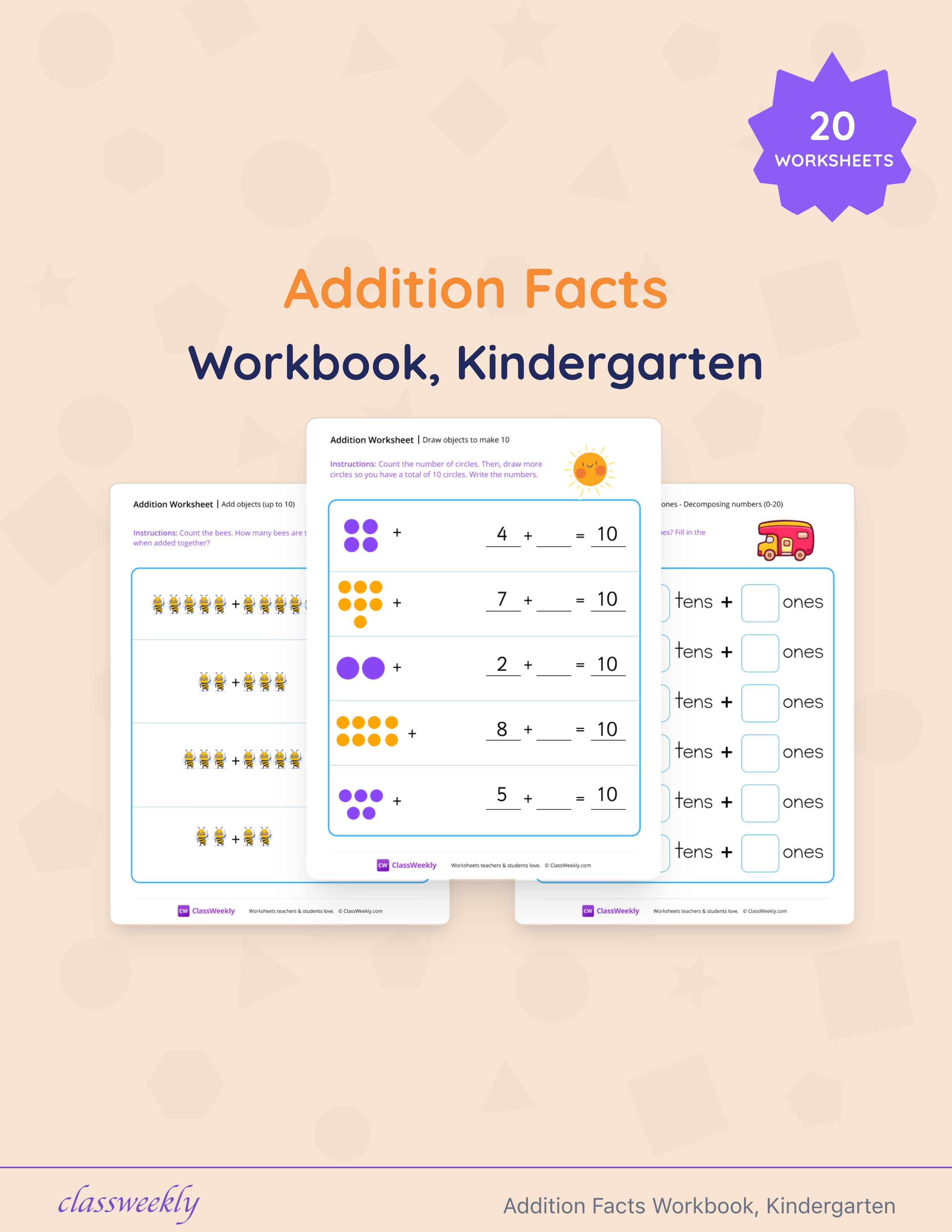 Addition Facts Workbook, Kindergarten cover