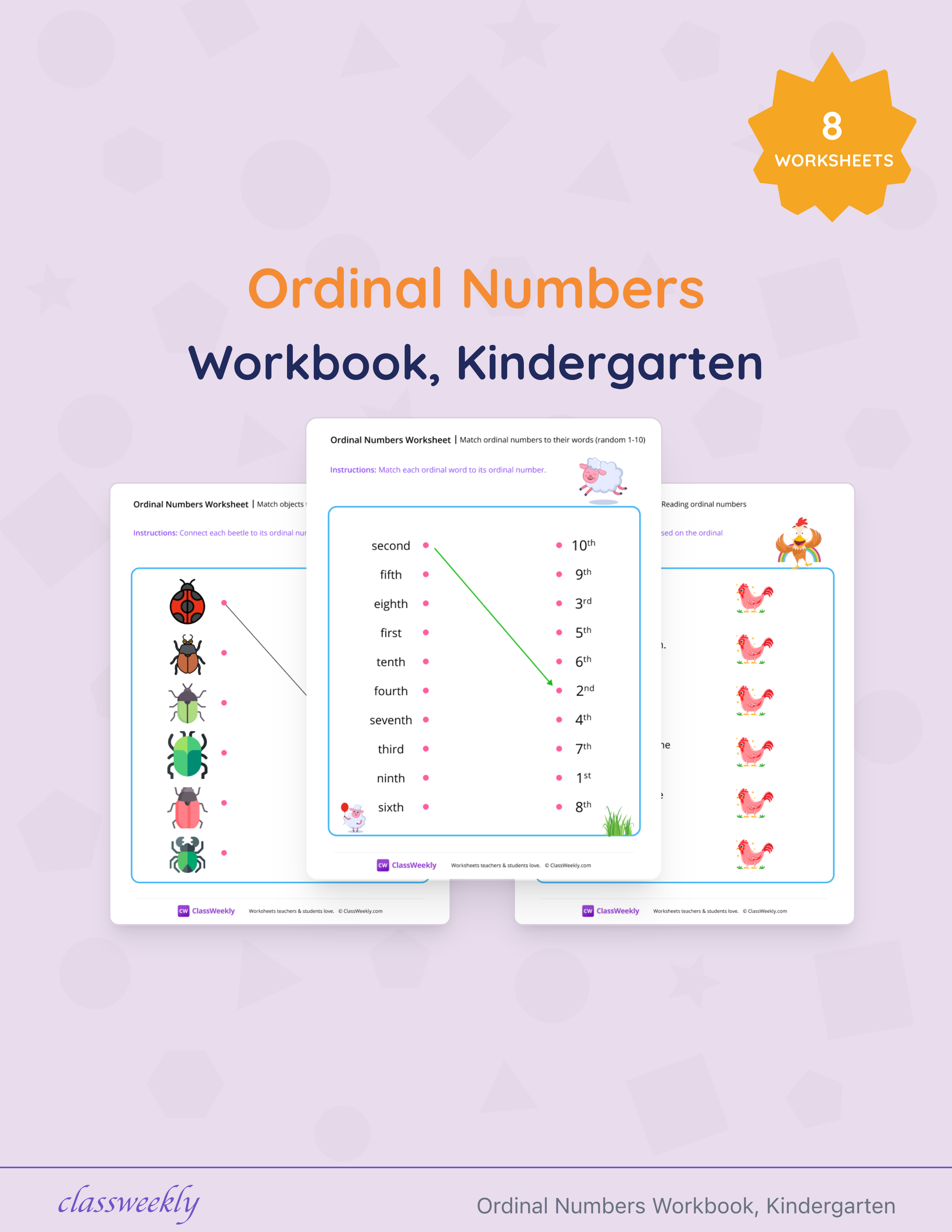 Ordinal Numbers Workbook, Kindergarten cover