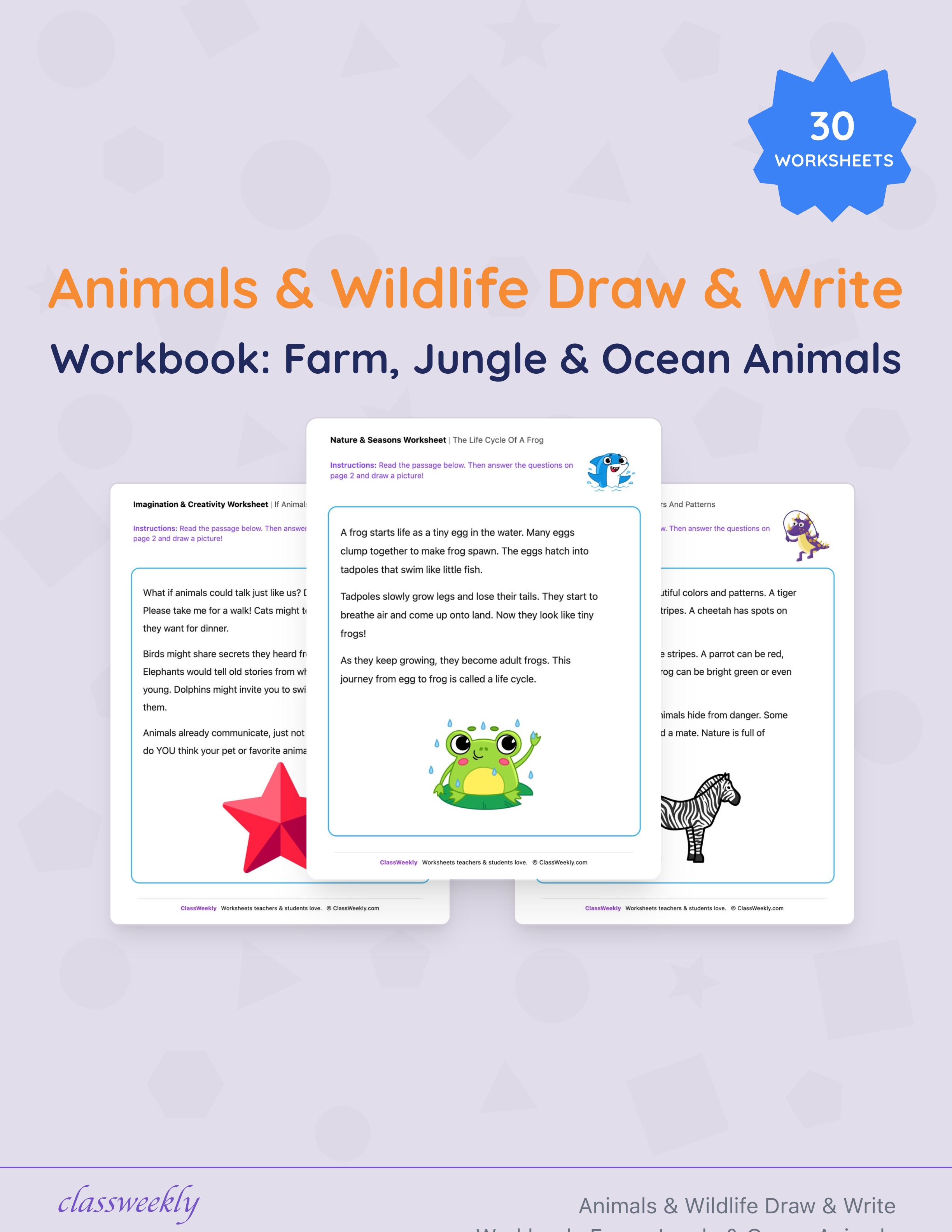 Animals & Wildlife Draw & Write Workbook: Farm, Jungle & Ocean Animals cover