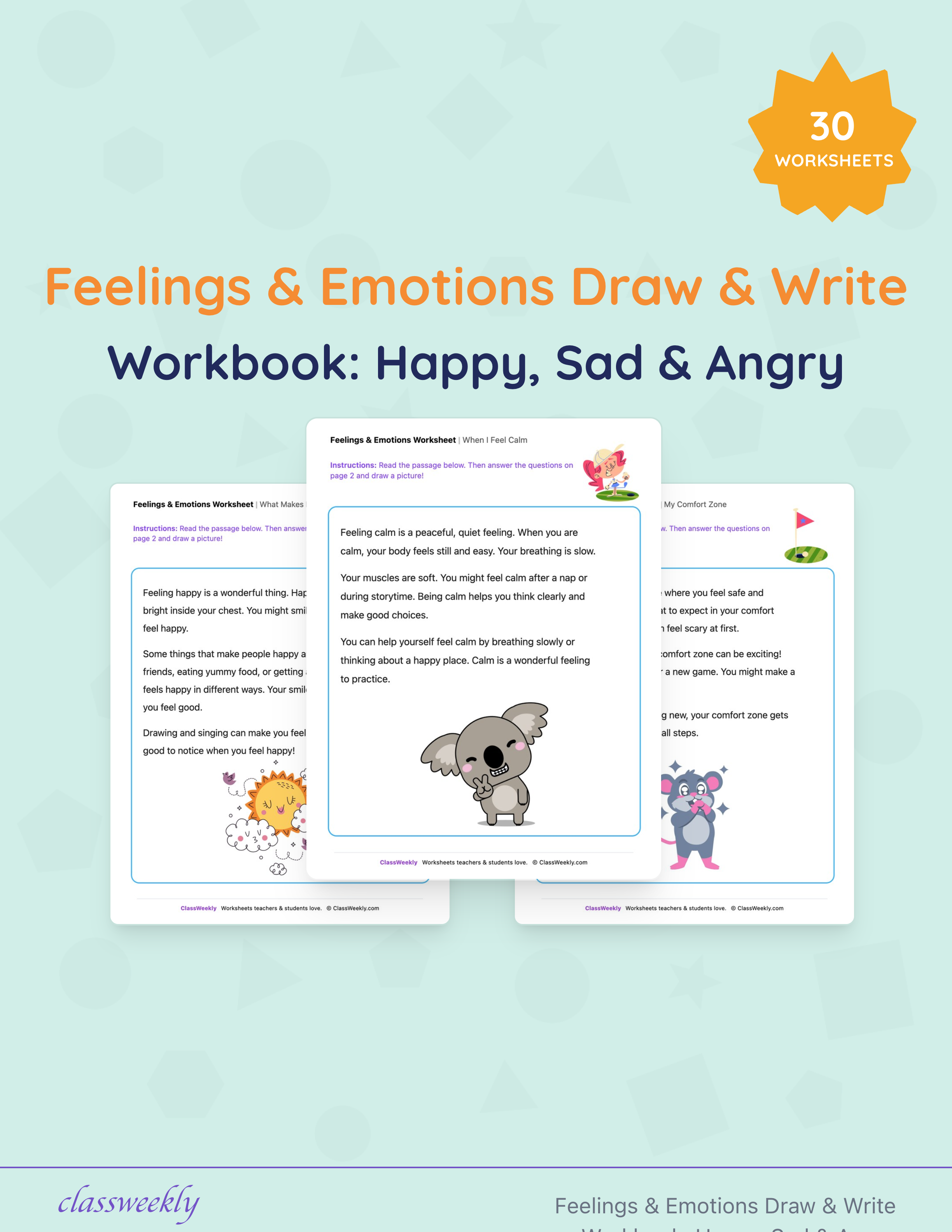 Feelings & Emotions Draw & Write Workbook: Happy, Sad & Angry cover