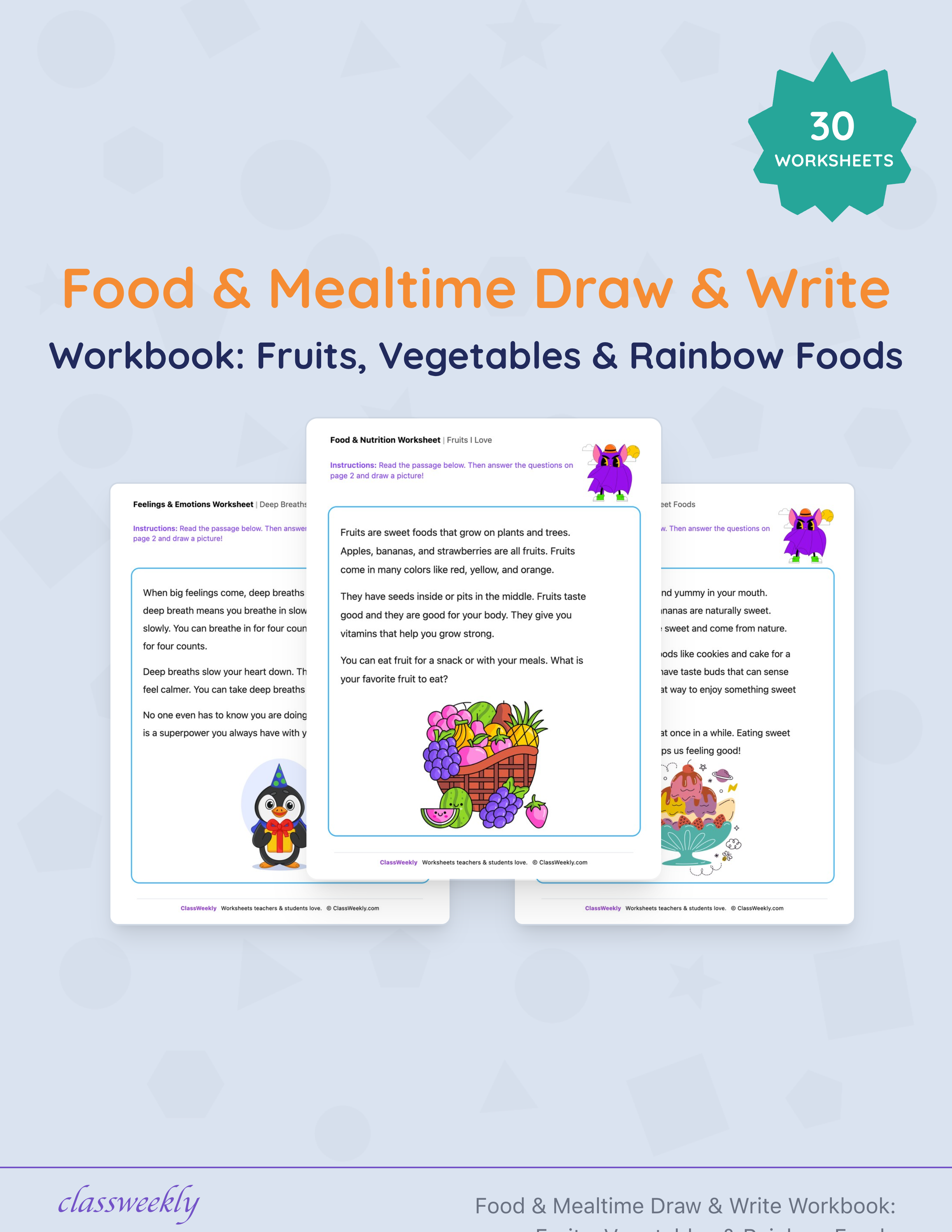 Food & Mealtime Draw & Write Workbook: Fruits, Vegetables & Rainbow Foods cover