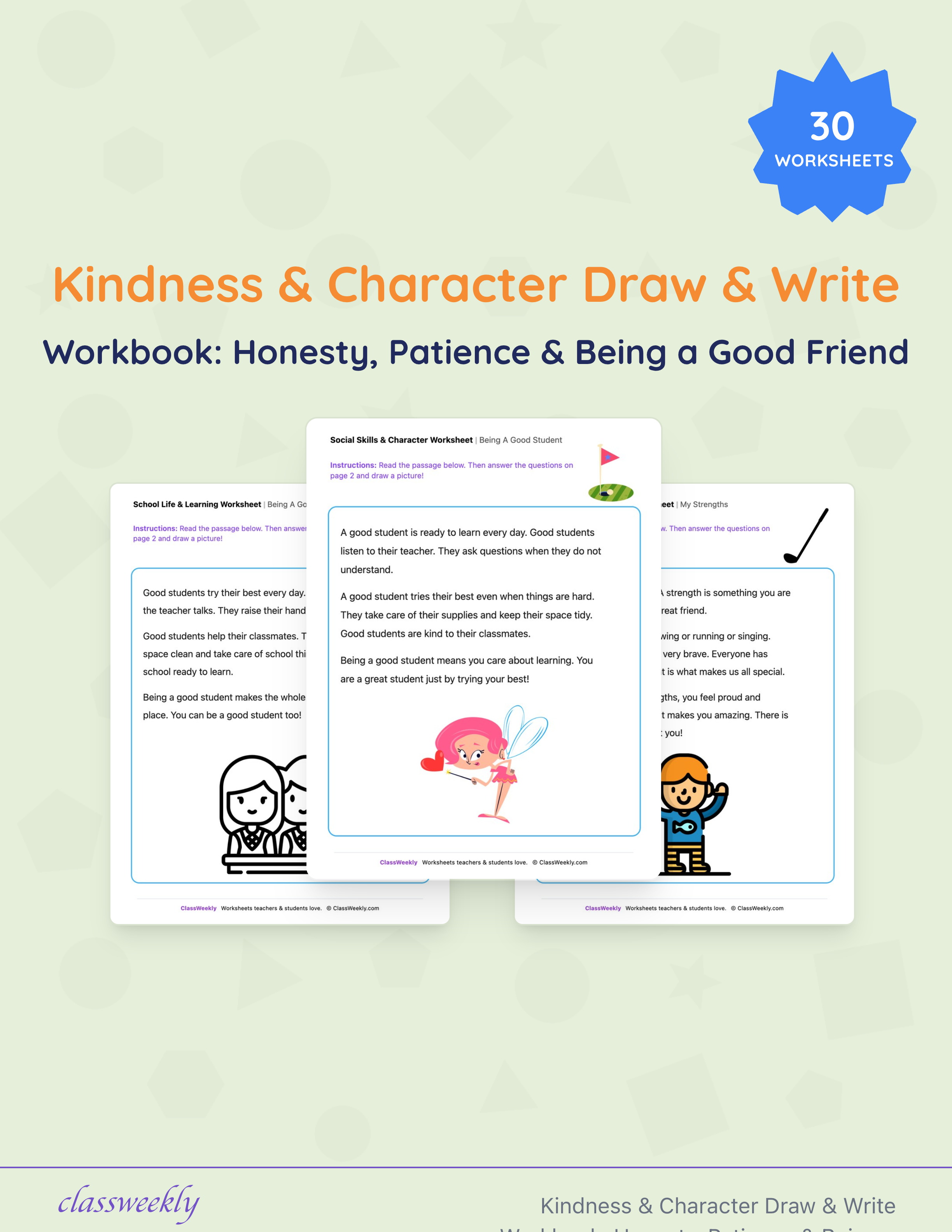 Kindness & Character Draw & Write Workbook: Honesty, Patience & Being a Good Friend cover