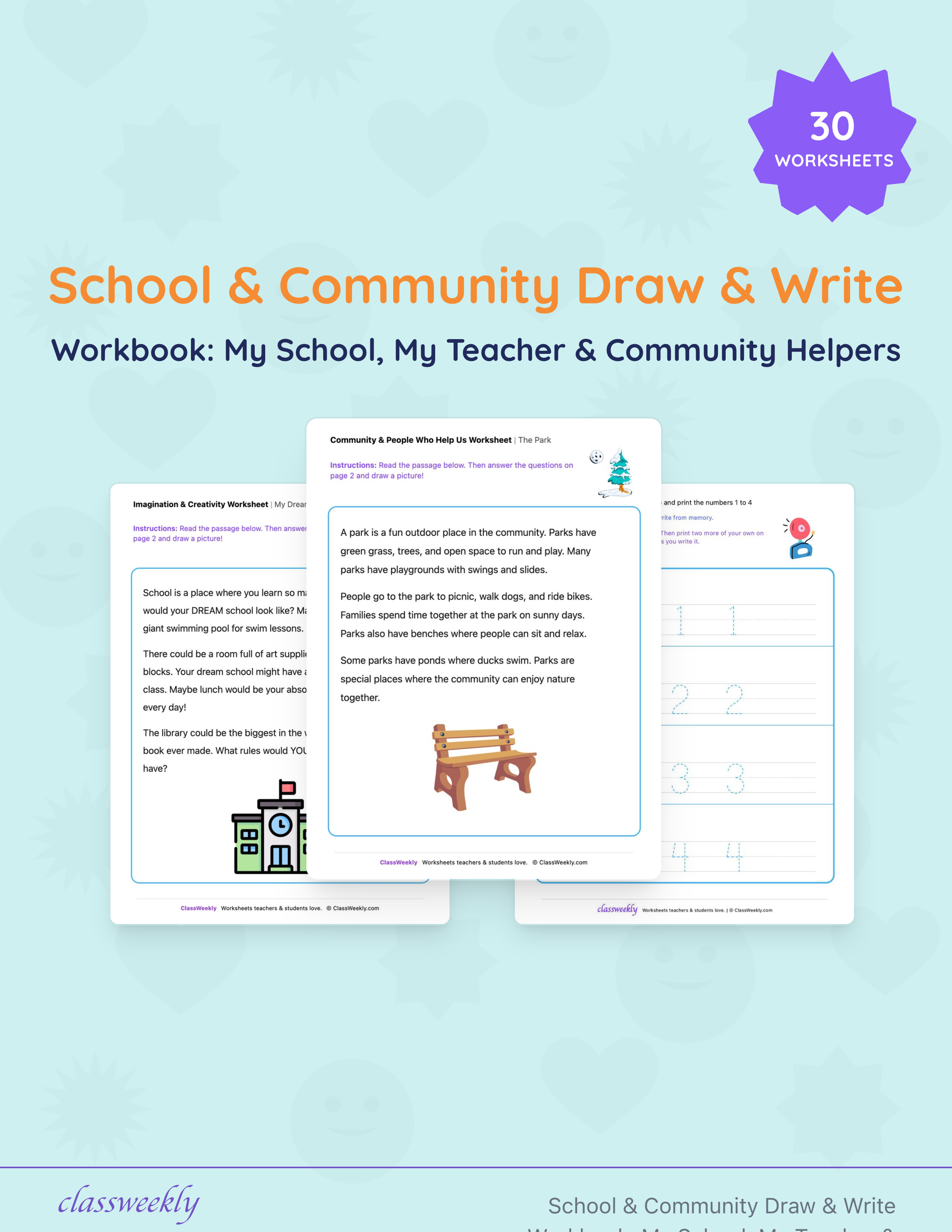 School & Community Draw & Write Workbook: My School, My Teacher & Community Helpers cover