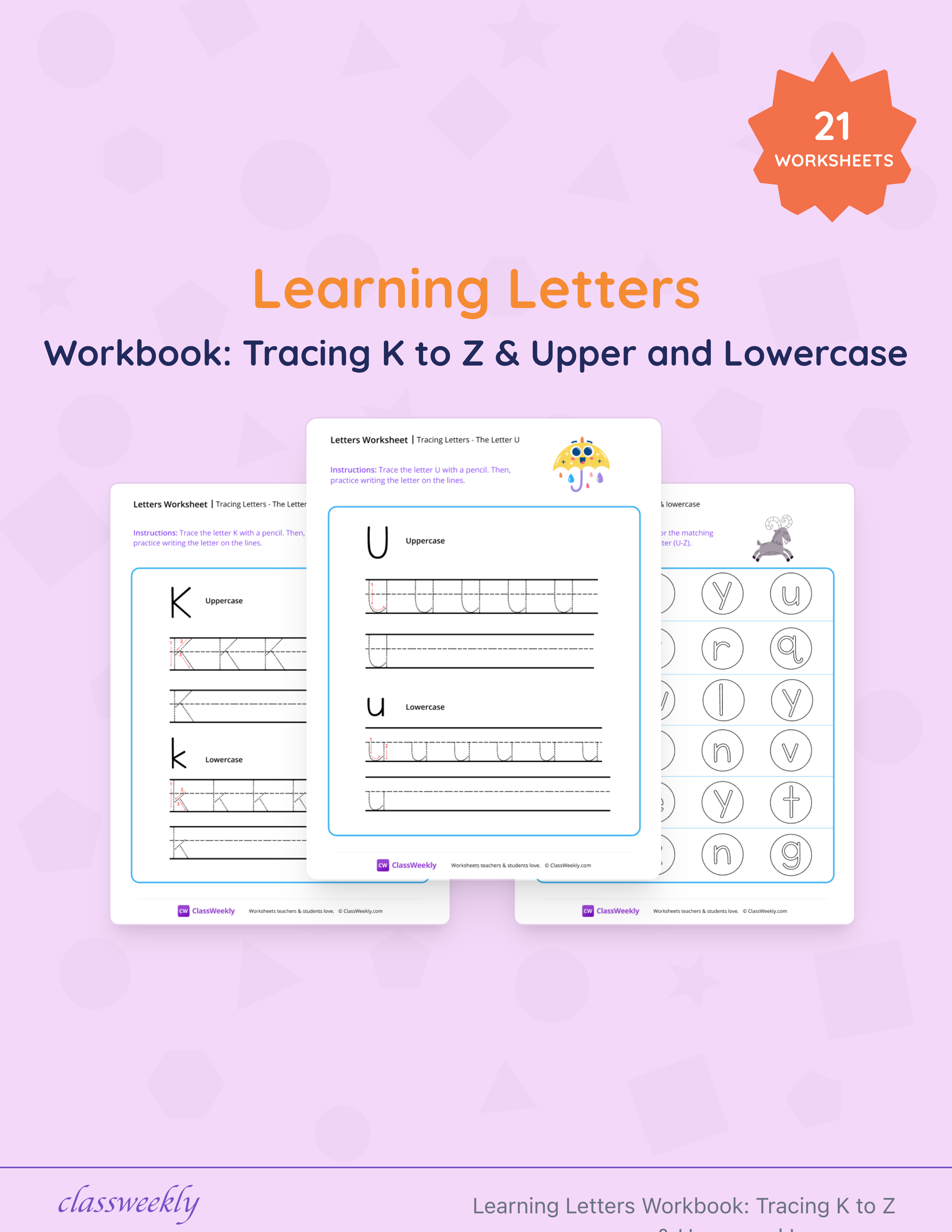 Learning Letters Workbook: Tracing K to Z & Upper and Lowercase cover