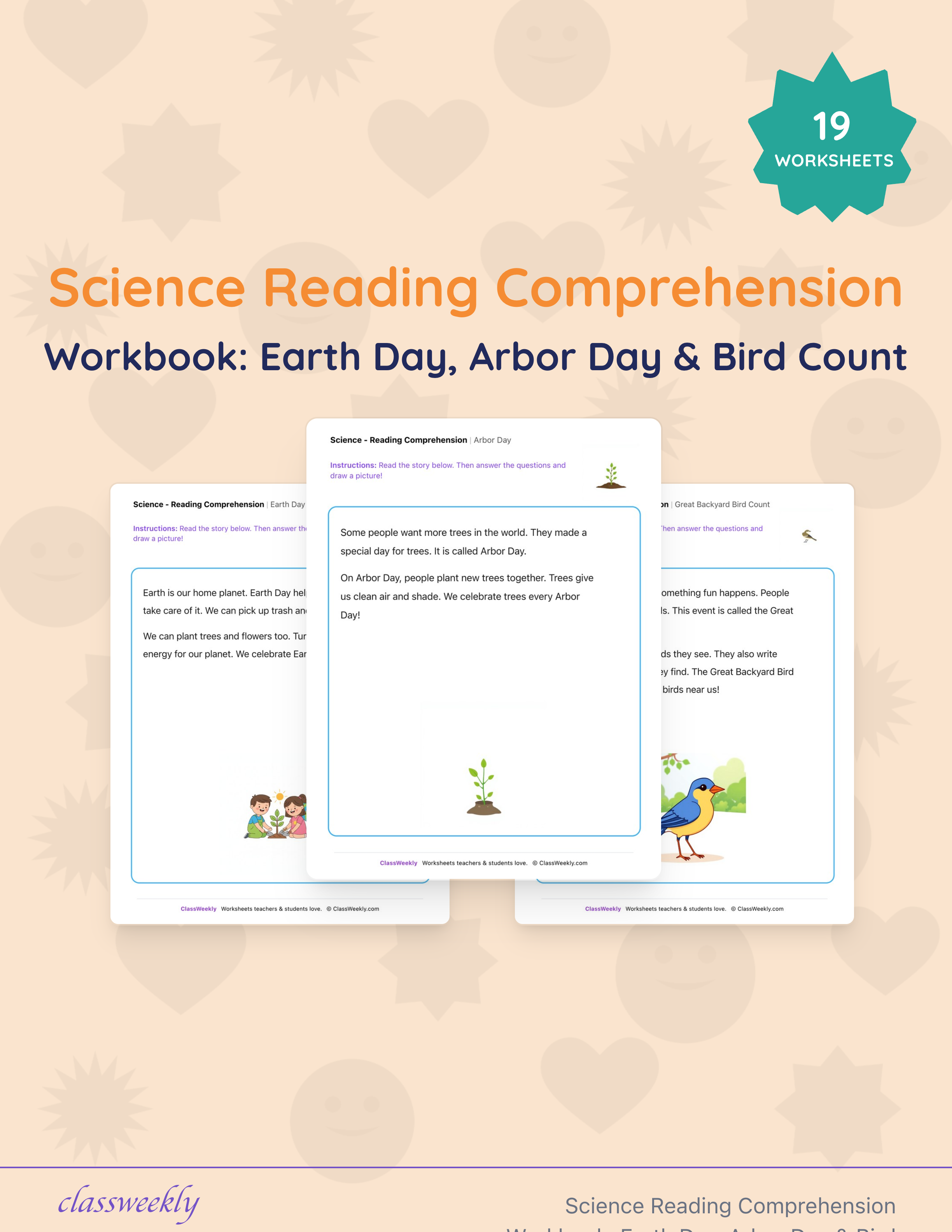 Science Reading Comprehension Workbook: Earth Day, Arbor Day & Bird Count cover