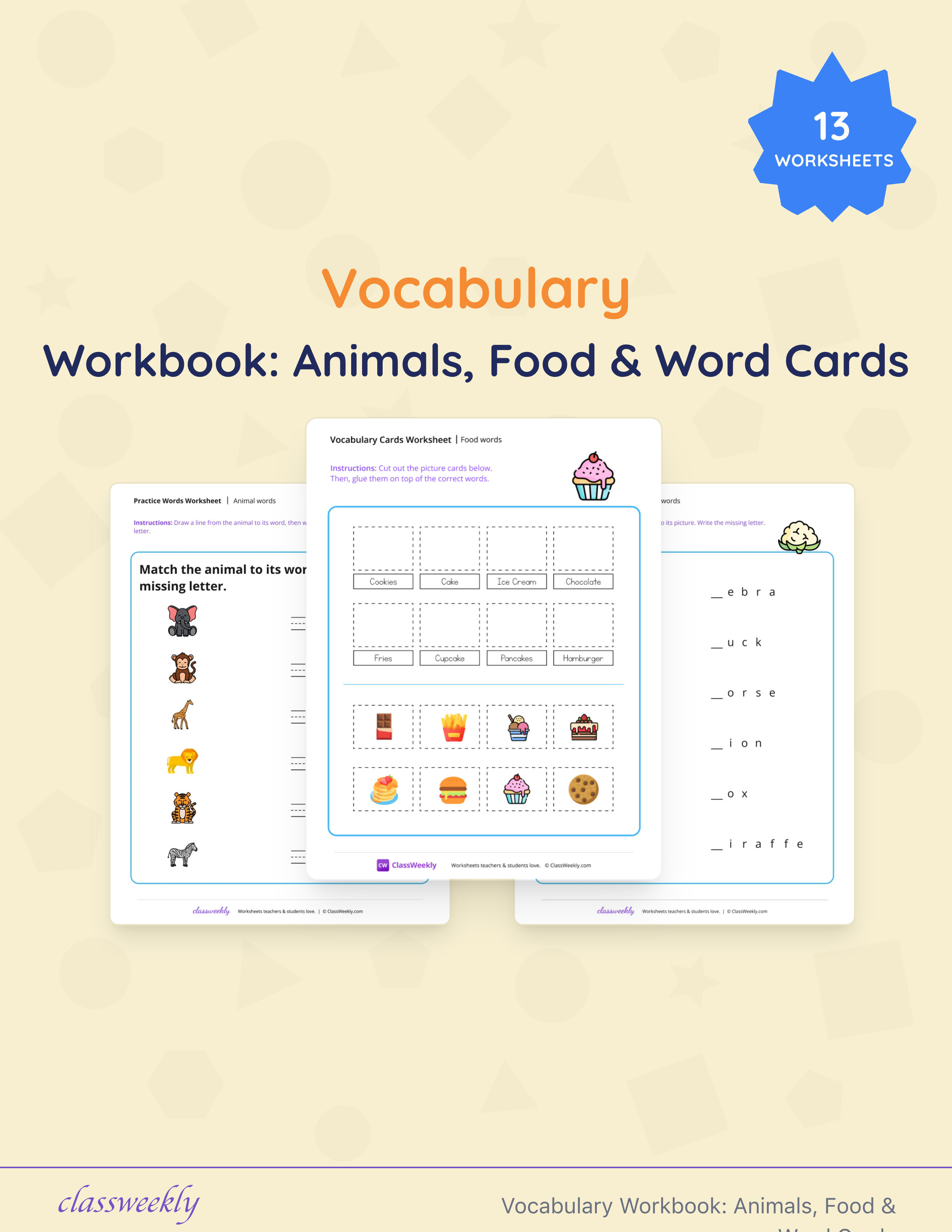 Vocabulary Workbook: Animals, Food & Word Cards cover