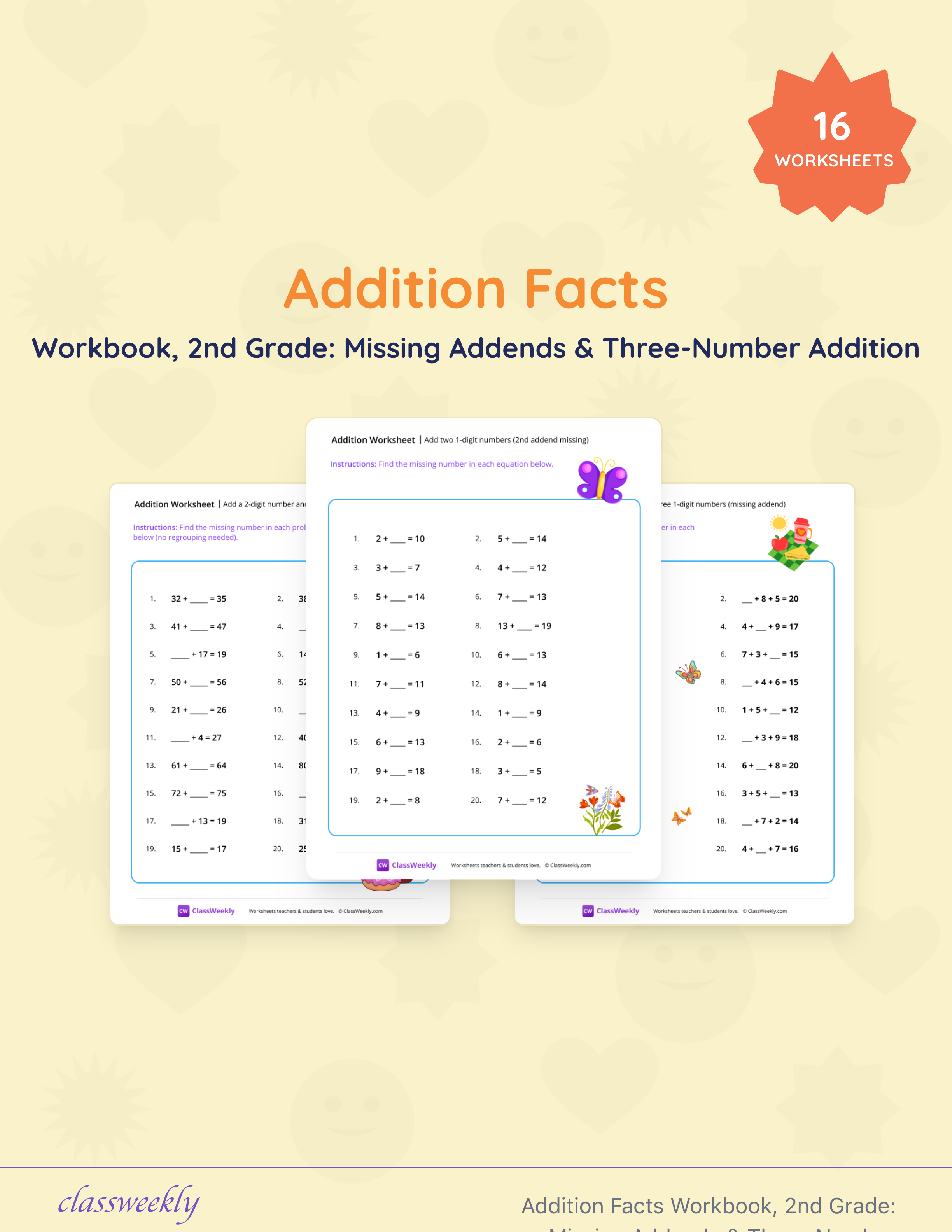 Addition Facts Workbook, 2nd Grade: Missing Addends & Three-Number Addition cover