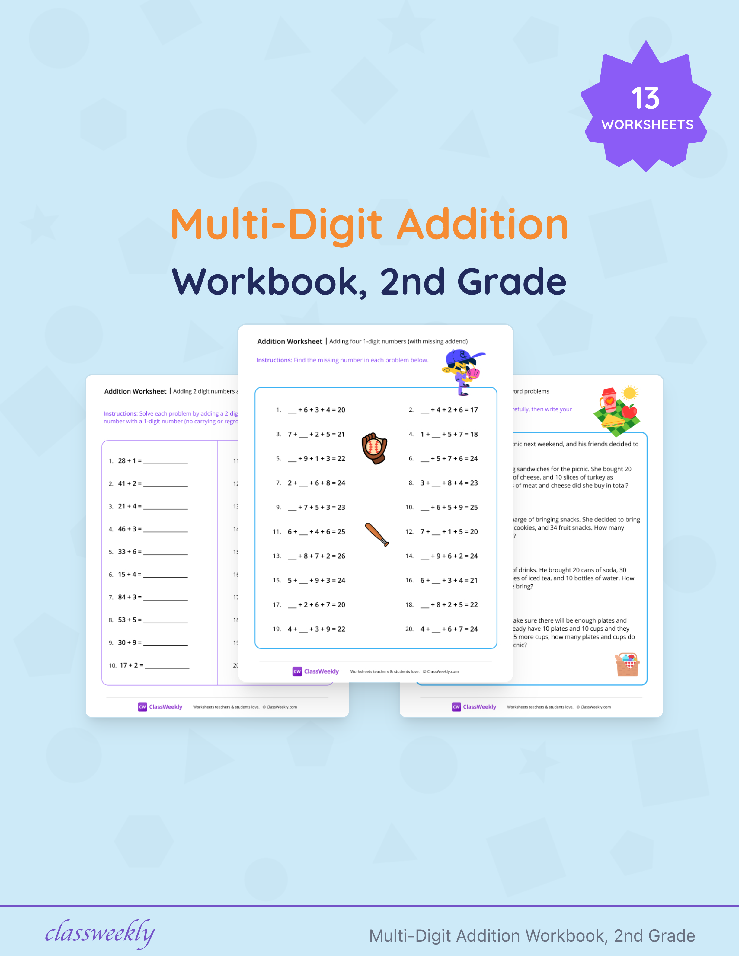 Multi-Digit Addition Workbook, 2nd Grade cover