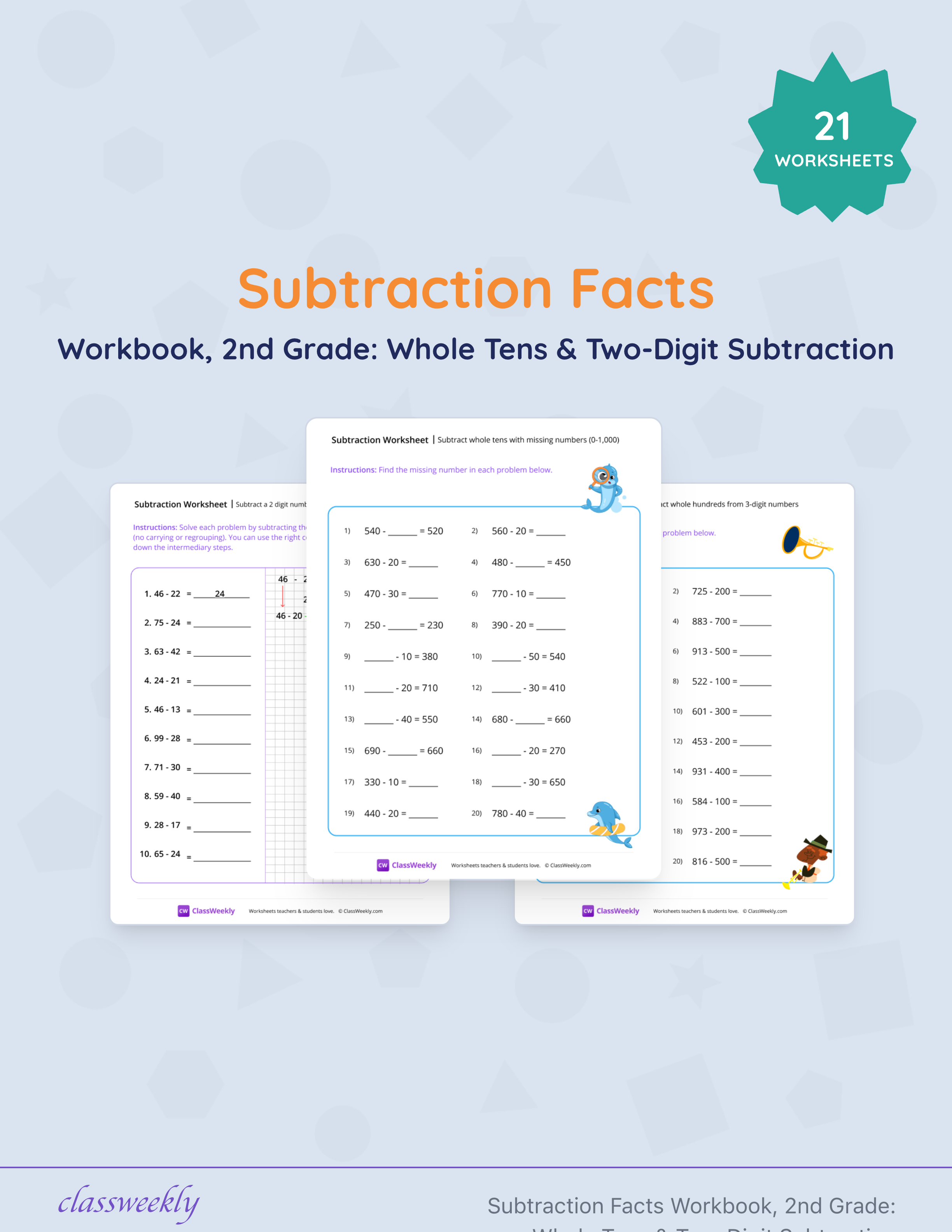 Subtraction Facts Workbook, 2nd Grade: Whole Tens & Two-Digit Subtraction cover