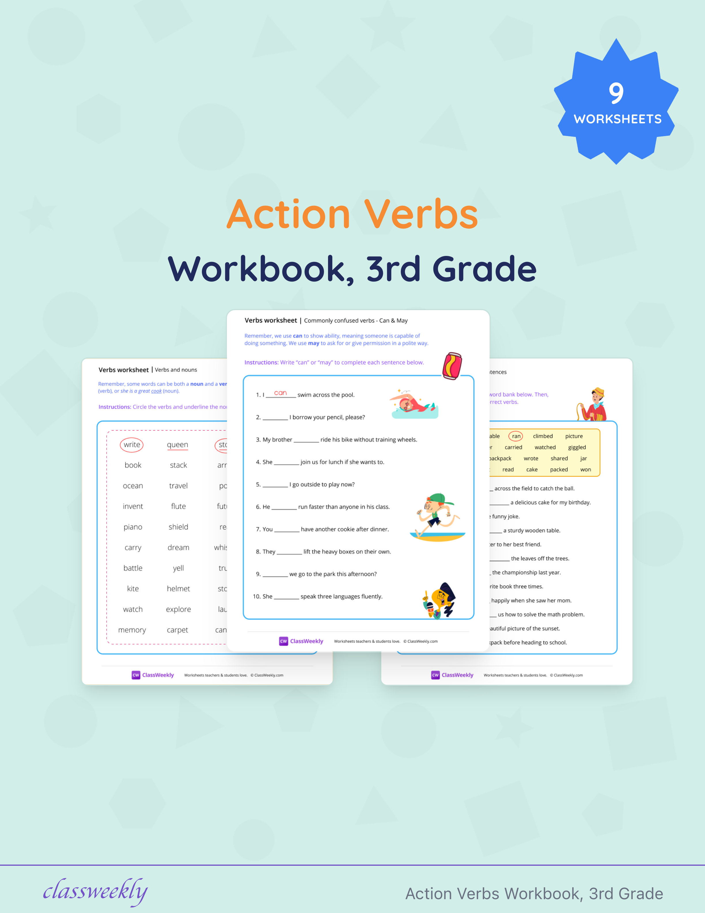 Action Verbs Workbook, 3rd Grade cover