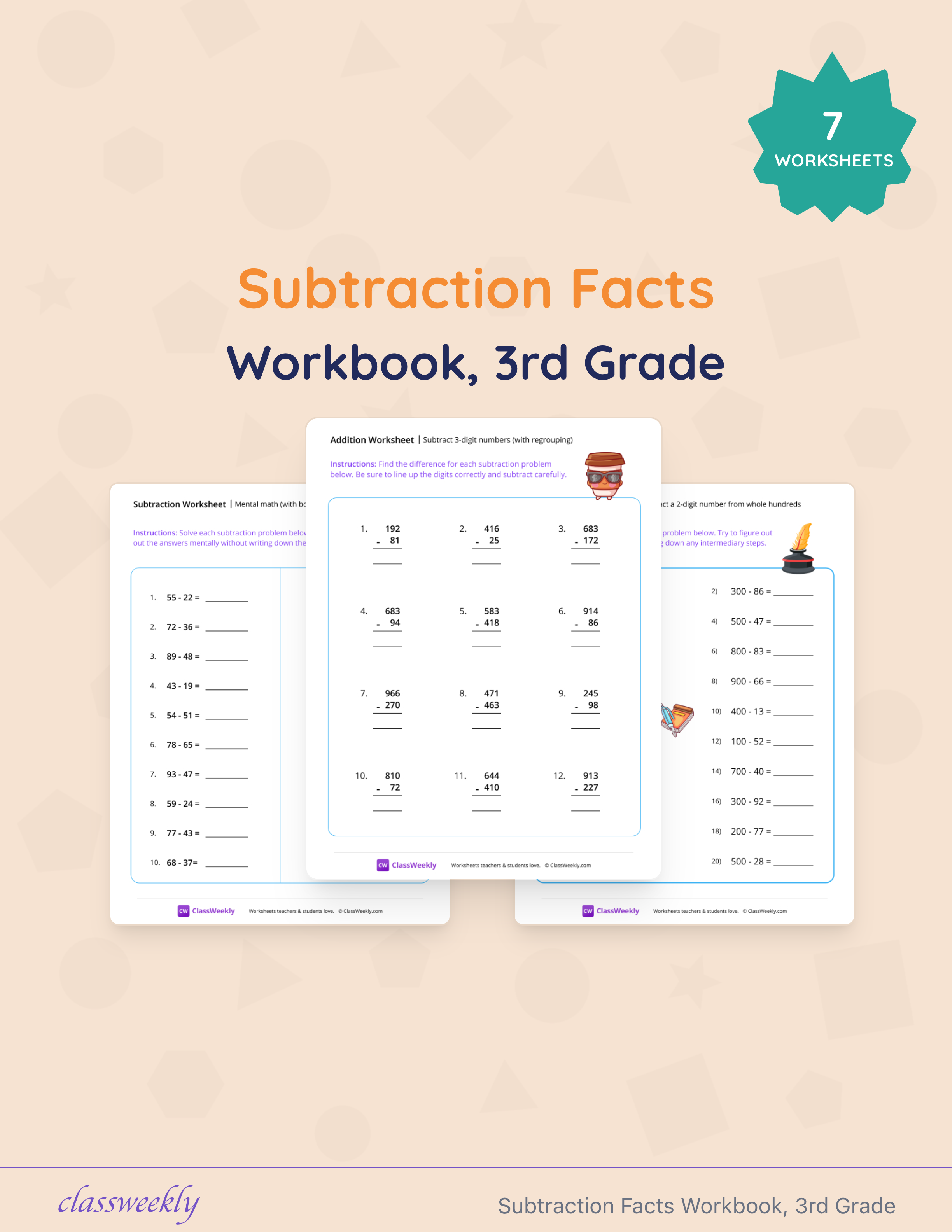 Subtraction Facts Workbook, 3rd Grade cover