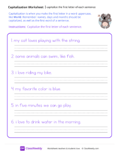 Capitalize The First Letter of Each Sentence - Koala | Worksheet ...