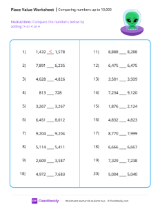 Comparing numbers up to 10,000 - Alien | Worksheet | ClassWeekly.com