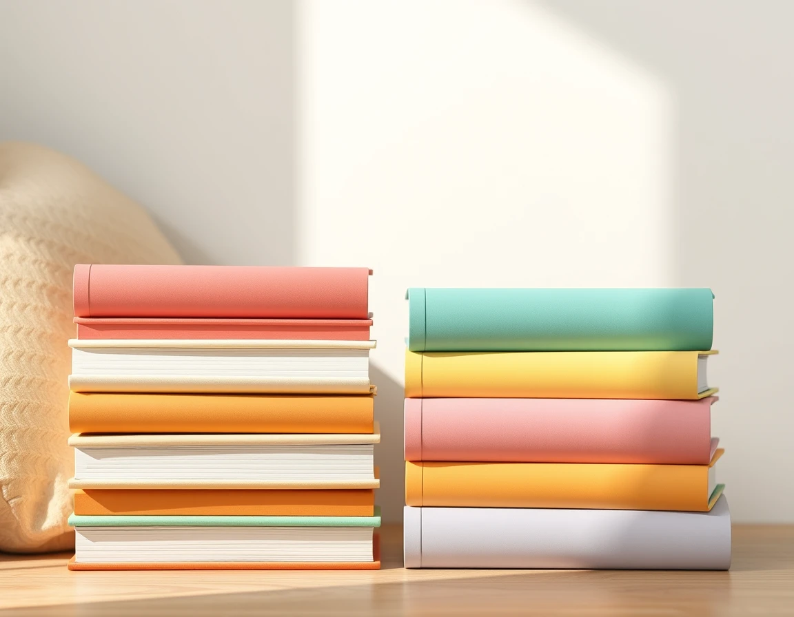 Illustration showing a stack of closed books with plain covers beside a soft cushion