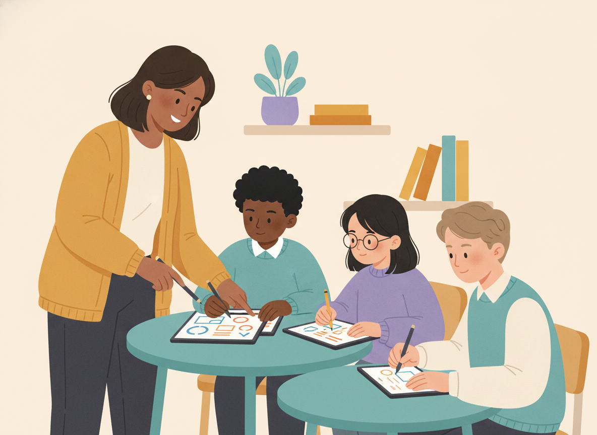 Teacher matching intervention practice material to a small group's skill gap