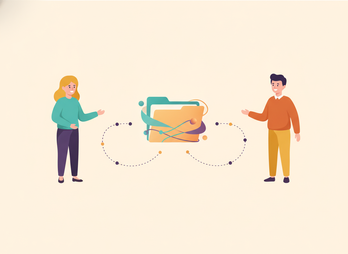 A whole staff of teacher figures connected to one shared central resource icon