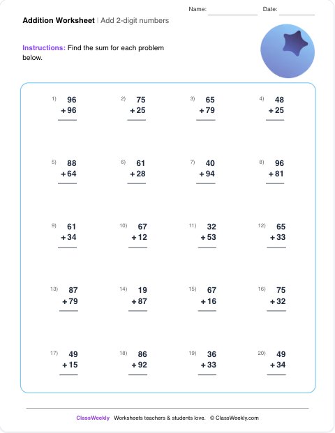 Addition Worksheet Generator