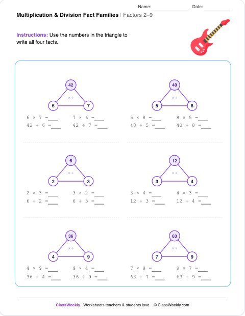 multiplication-division-fact-families